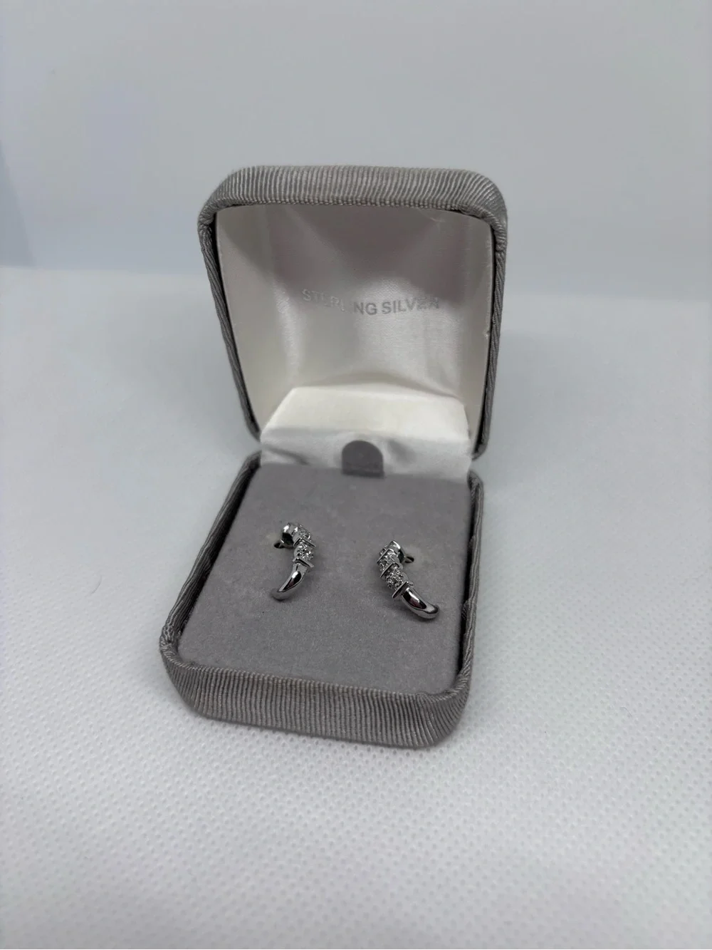 Silver Cubic Zirconia Ear Crawler Earrings - Sparkling Silver